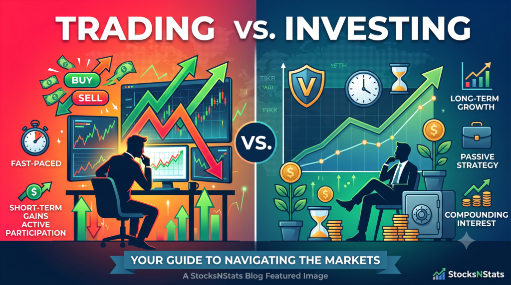 Image shows the difference between trading and investing